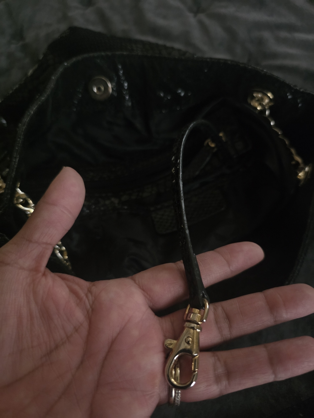 Michael Kors Black Faux-Snake Chain-Handle Women's Shoulder Bag - Picture 12 of 15